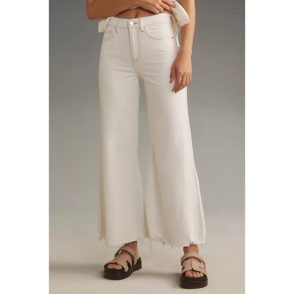 NWT Frame Le Palazzo Crop Jeans High Rise Wide Leg Denim in White Ivory 25 - Picture 1 of 12